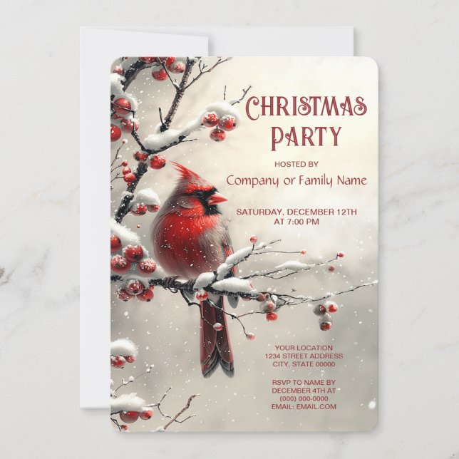 Christmas Red Cardinal Holiday Party Invitation (Front)