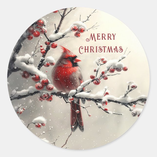 Christmas Red Cardinal Holiday Sticker (Front)