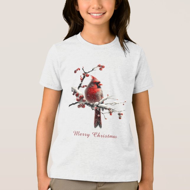 Christmas Red Cardinal Holiday Tri-Blend Shirt (Front)