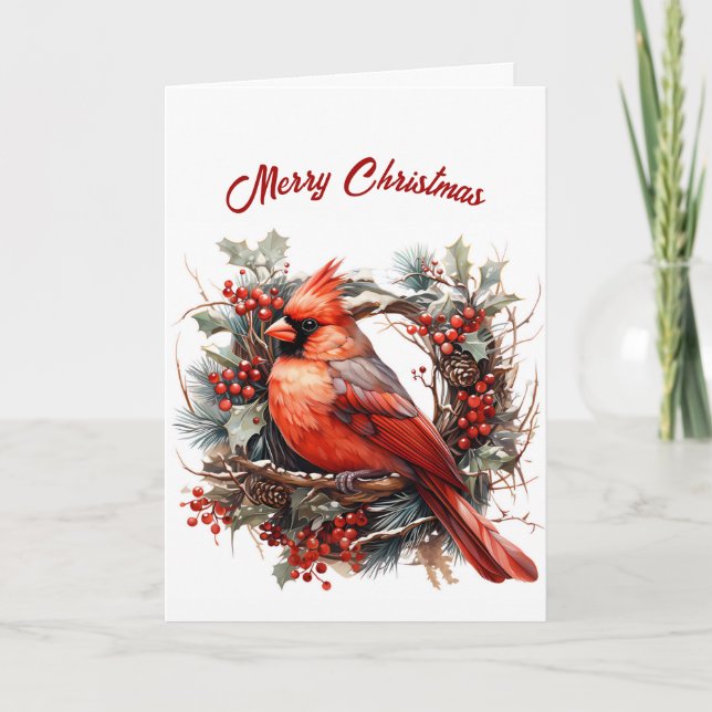 Christmas Red Cardinal Illustration Card (Front)