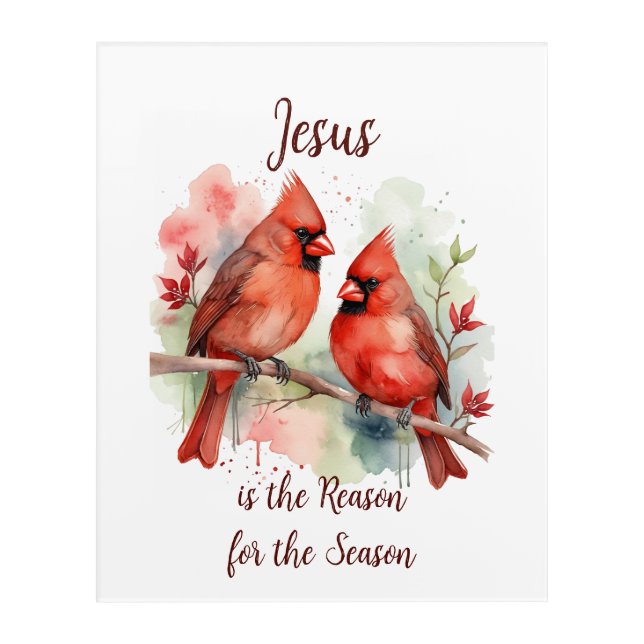 Christmas Red Cardinal Jesus Reason for Season Acrylic Print (Front)