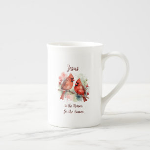 Christmas Red Cardinal Jesus Reason for Season Bone China Mug
