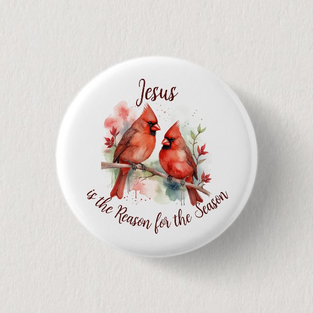 Christmas Red Cardinal Jesus Reason for Season Button (Front)