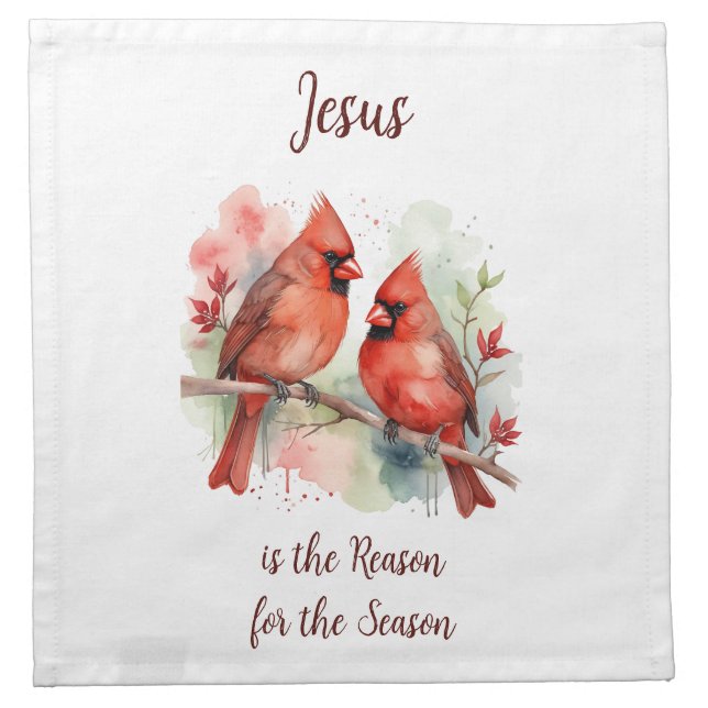 Christmas Red Cardinal Jesus Reason for Season Cloth Napkin (Front)