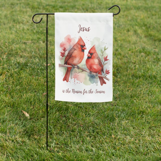 Christmas Red Cardinal Jesus Reason for Season Garden Flag (In SItu)