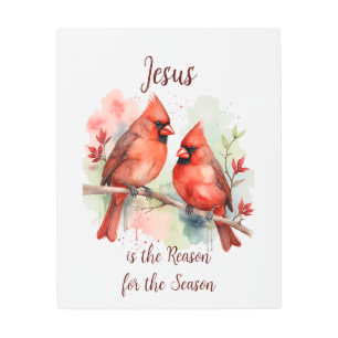 Christmas Red Cardinal Jesus Reason for Season Metal Print