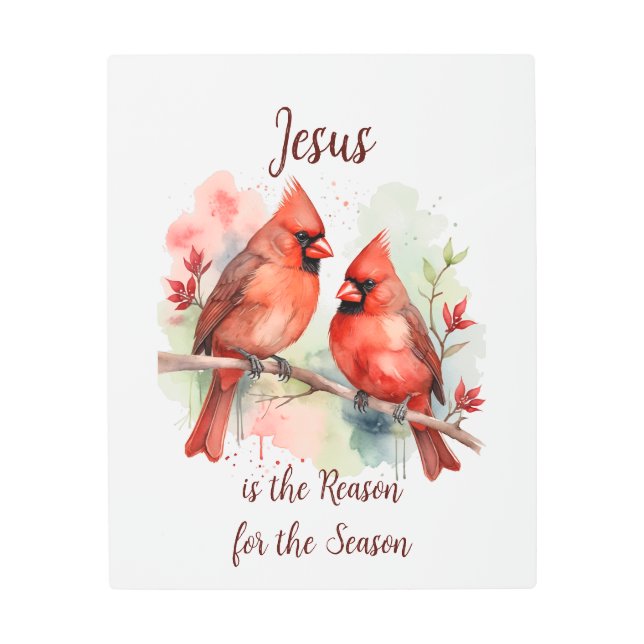 Christmas Red Cardinal Jesus Reason for Season Metal Print (Front)