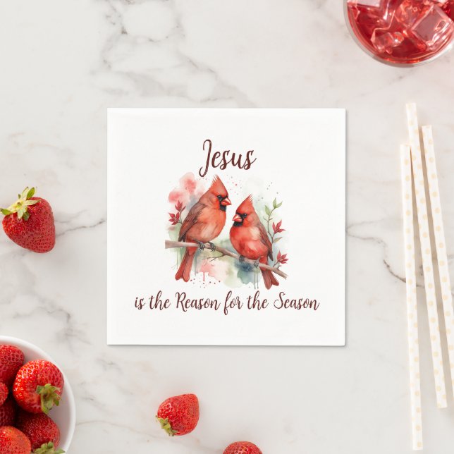 Christmas Red Cardinal Jesus Reason for Season Napkins (Insitu)