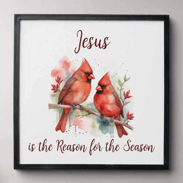 Christmas Red Cardinal Jesus Reason for Season Peel And Stick Photo Tile (Front Set)
