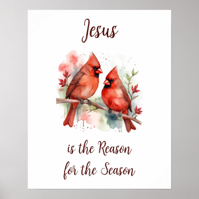 Christmas Red Cardinal Jesus Reason for Season Poster (Front)