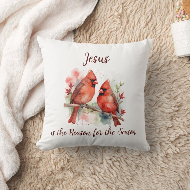 Christmas Red Cardinal Jesus Reason for Season Throw Pillow (Blanket)