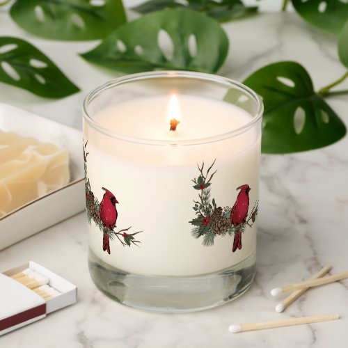 Christmas Red Cardinal On a Pine Bough Scented Candle