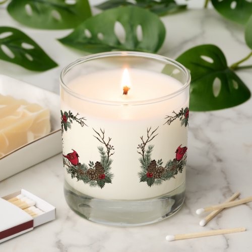 Christmas Red Cardinal On a Pine Bough Scented Candle