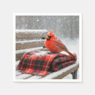 Christmas Red Cardinal on a Snowy Plaid Blanket Napkins