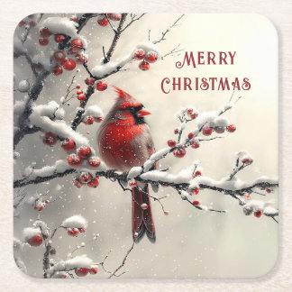 Christmas Red Cardinal Paper Coaster