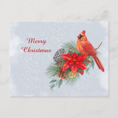 Christmas Red Cardinal Poinsettia Business Holiday Postcard