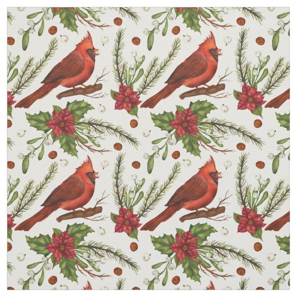 Cute Cardinal Christmas Fabric | Zazzle