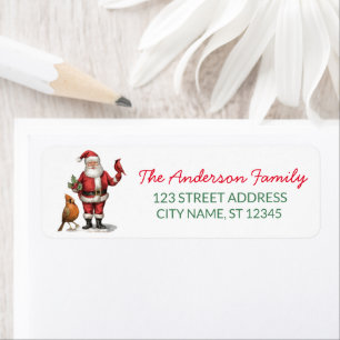 Christmas Red Cardinal Santa Return Address Label
