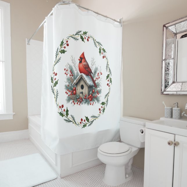 Christmas Red Cardinal Shower Curtain (In Situ)