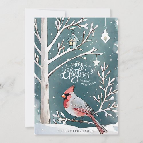 Christmas Red Cardinal Winter Landscape  Holiday Card