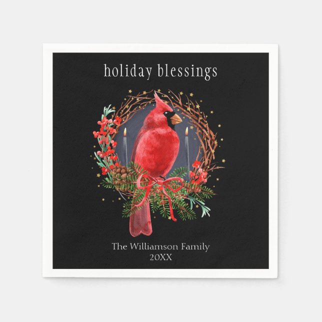 Christmas Red Cardinal Yule Solstice Boho Holiday Napkins (Front)