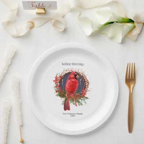 Christmas Red Cardinal Yule Solstice Boho Holiday Paper Plates