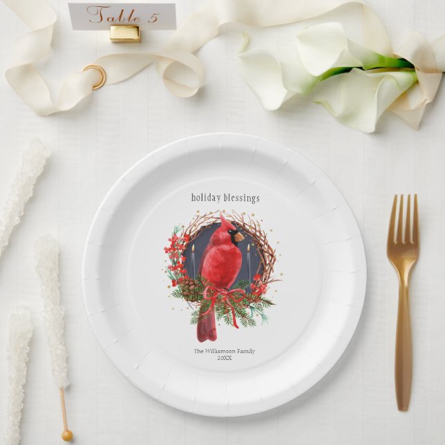 Christmas Red Cardinal Yule Solstice Boho Holiday Paper Plates (Wedding)
