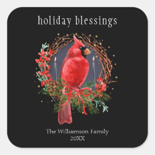 Christmas Red Cardinal Yule Solstice Boho Holiday Square Sticker