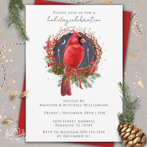 Christmas Red Cardinal Yule Solstice Holiday Party Invitation