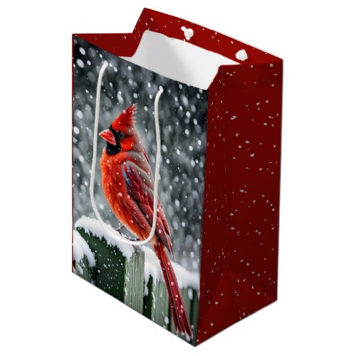 Christmas Red Cardinals In Snowflakes Medium Gift Bag