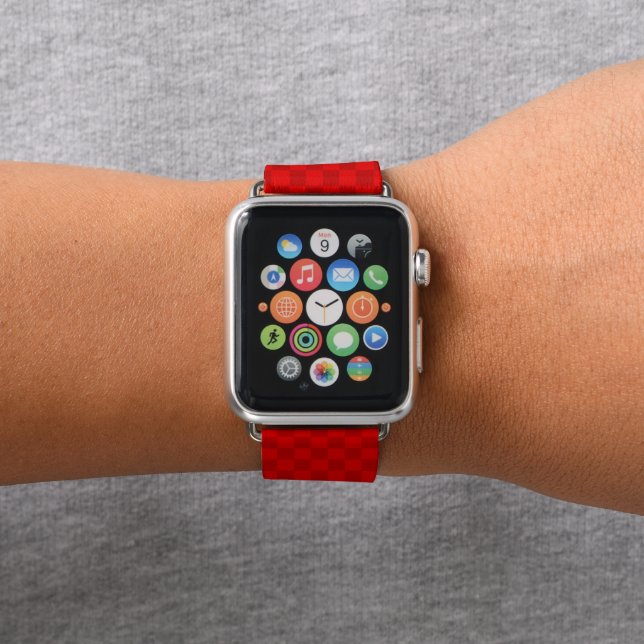 Christmas Red Checkered Pattern Gold Monogrammed Apple Watch Band (In Situ)