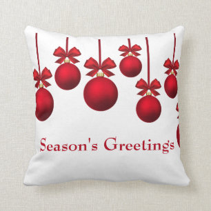 Christmas Red Christmas Balls with Ribbon Throw Pillow