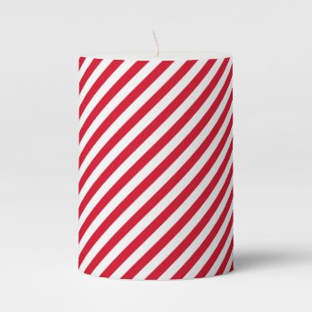 Christmas Red Color White Stripes Xmas Holiday Pillar Candle by Kullaz at Zazzle