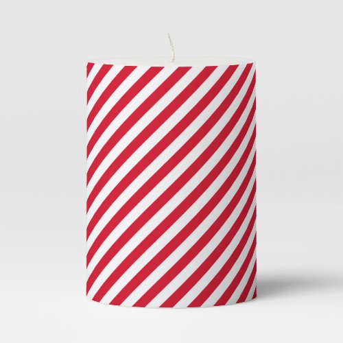 Christmas Red Color White Stripes Xmas Holiday Pillar Candle