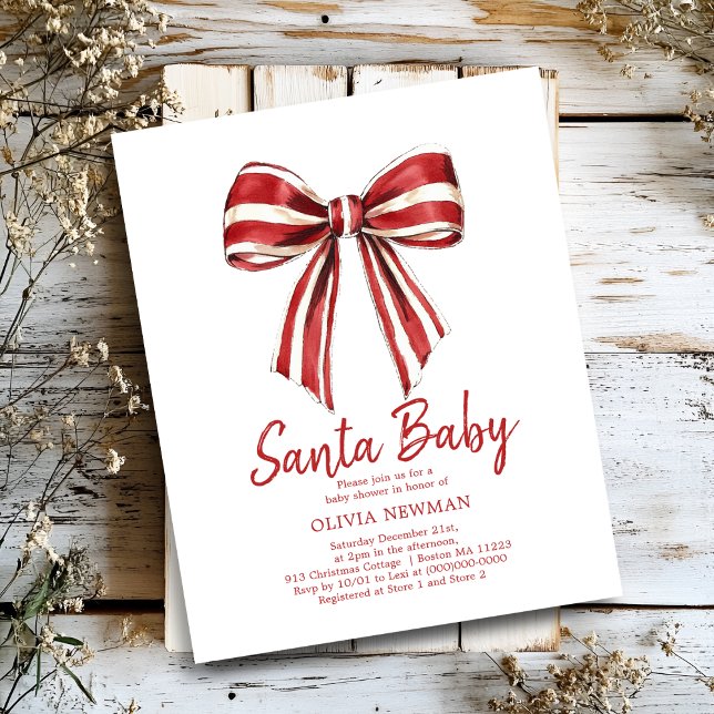 Christmas Red Coquette Bow Baby Shower Invitation (Creator Uploaded)
