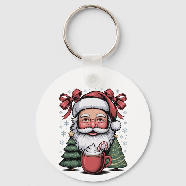 Christmas Red Coquette Santa Xmas Holiday Family Keychain (Front)