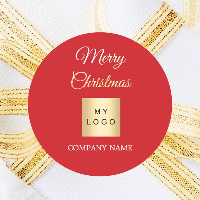 Christmas red corporate logo classic round sticker (Creator Uploaded)