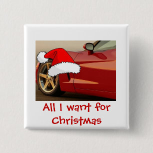 Christmas Red Corvette Button