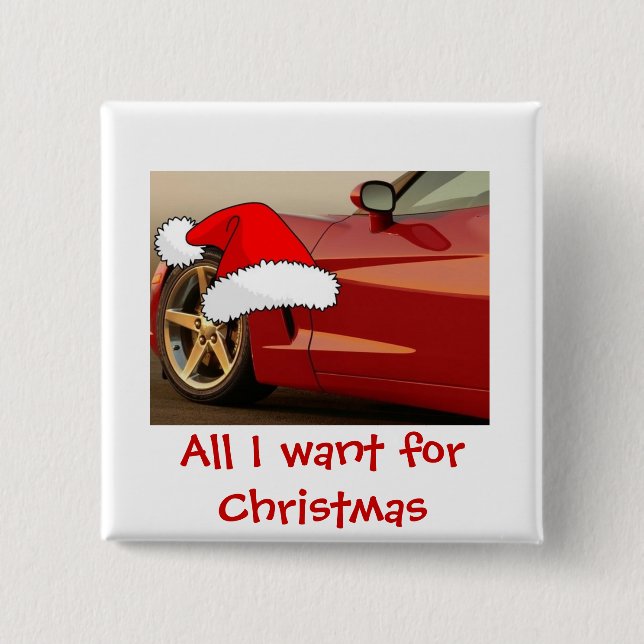 Christmas Red Corvette Button (Front)