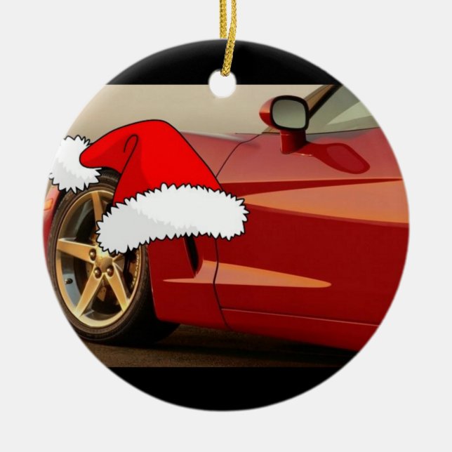 Christmas Red Corvette Ceramic Ornament (Front)
