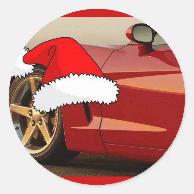 Christmas Red Corvette Classic Round Sticker (Front)