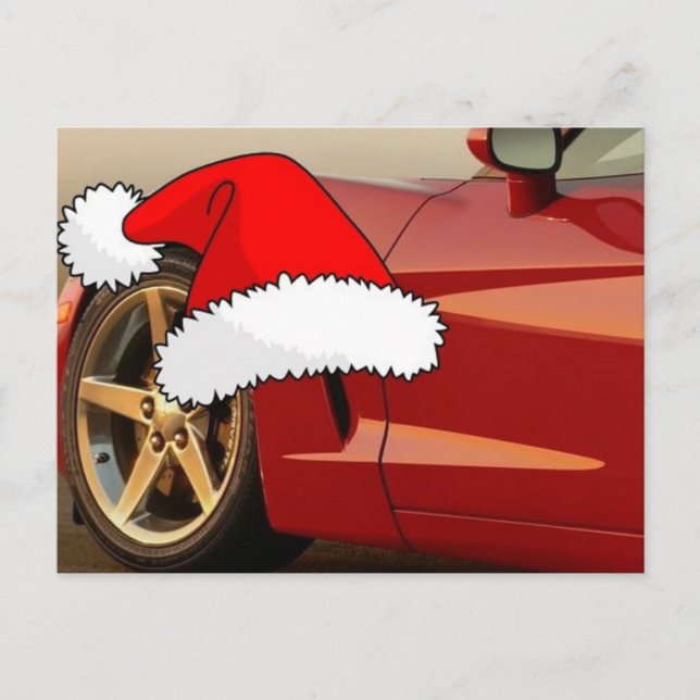 Christmas Red Corvette Holiday Postcard (Front)