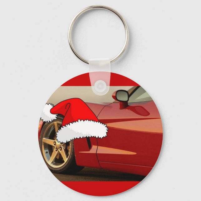 Christmas Red Corvette Keychain (Front)
