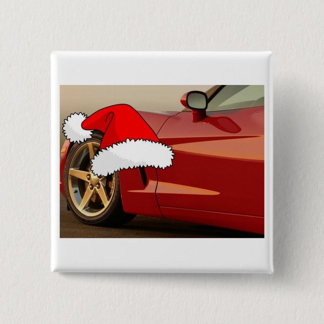 Christmas Red Corvette Pinback Button (Front)