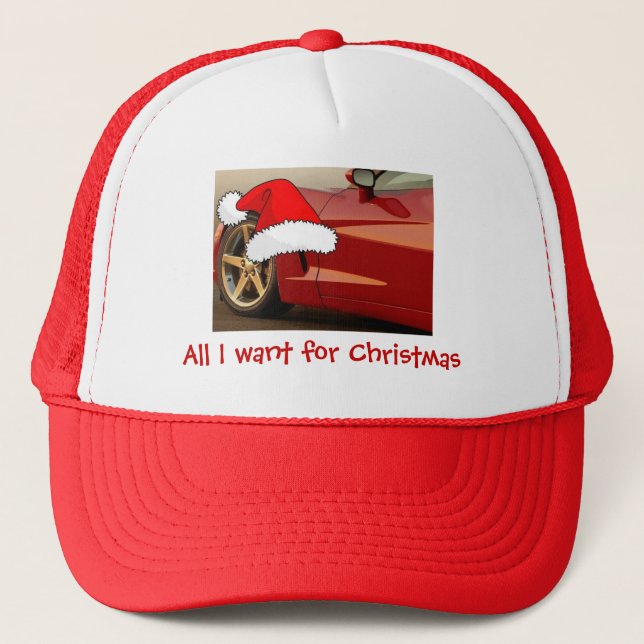 Christmas Red Corvette Trucker Hat (Front)