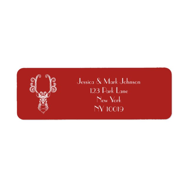 Christmas Red Deer Head Personalized Name Text Label (Front)