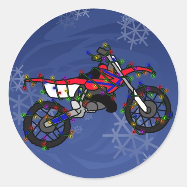 Christmas Red Dirt Bike Classic Round Sticker (Front)