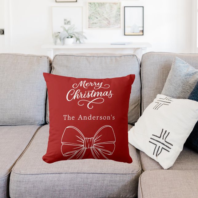 Christmas red doodle bow script  throw pillow (Creator Uploaded)