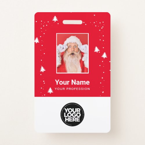 Christmas Red Employee Photo Bar Code Logo Name Badge