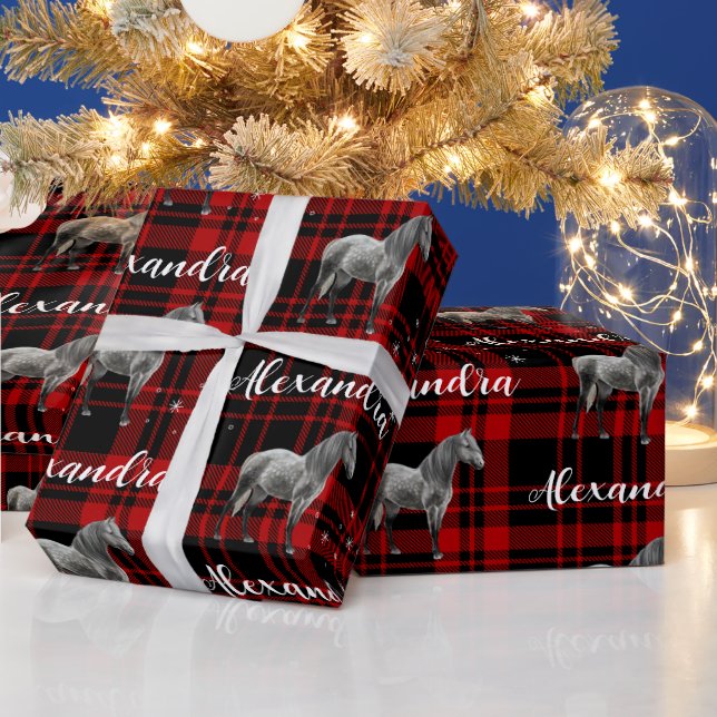 Christmas Red Equestrian Horse Personalized Wrapping Paper (Holidays)